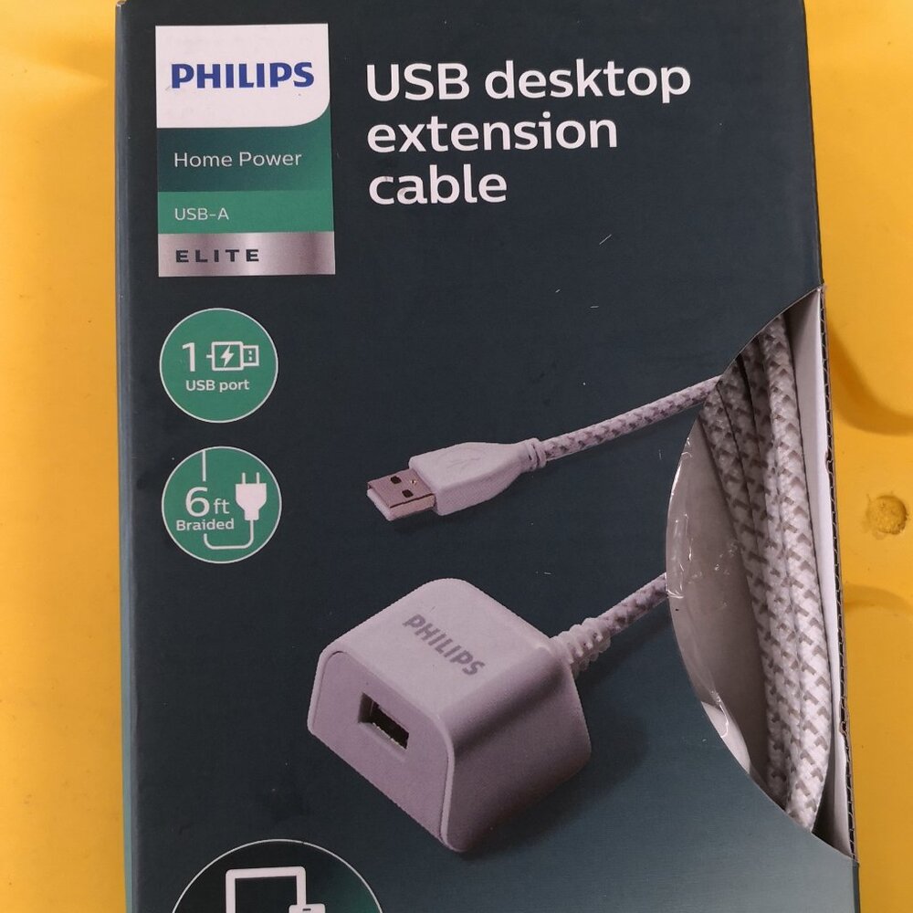 Philips USB A to USB A Female 2.0 Extension Cable - White, 6ft, 1.8m
